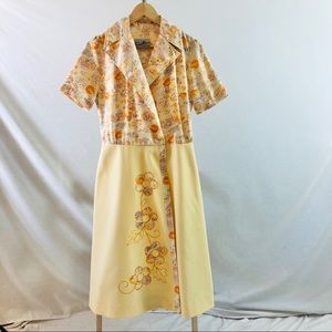 Vintage 70s Herman Marcus Dallas Yellow Wrap Shirt Dress Size Medium